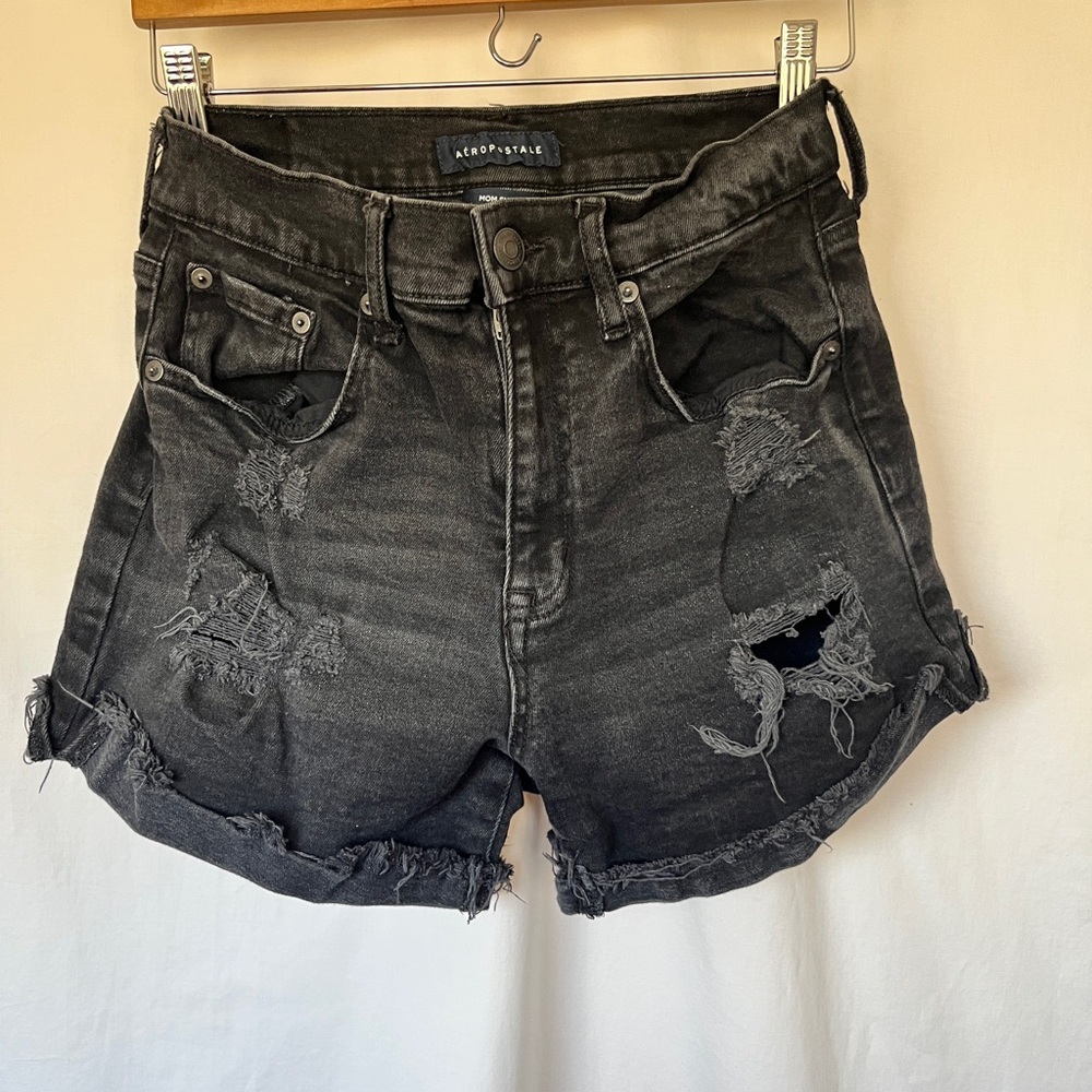 Aeropostale Black Distressed Jean Shorts